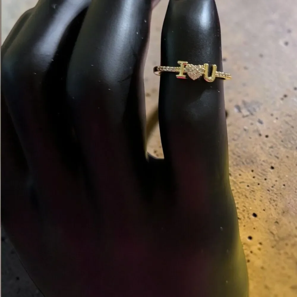 Gold Tone I Love You Heart CZ Ring Size 8, Cubic Zirconia Promise Ring